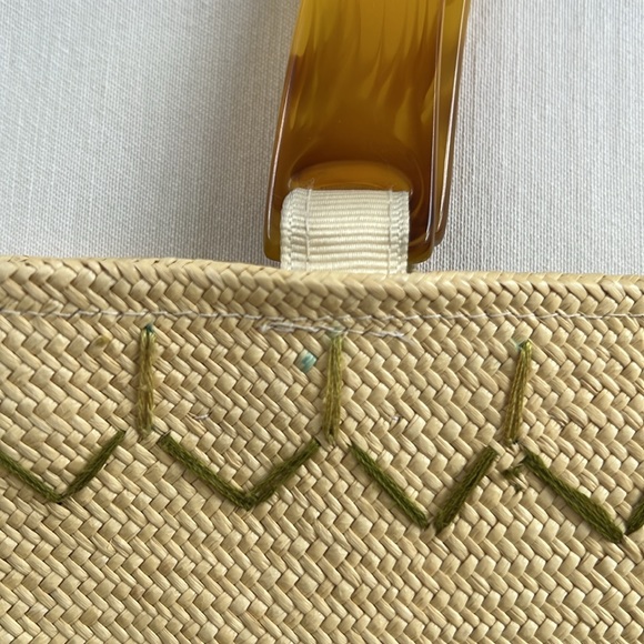 Andrea Stuart New York Straw Embroidered Bag Lucite Handles - Picture 7 of 10